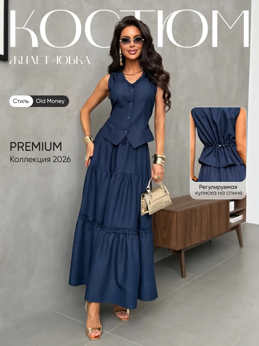 Костюм праздничный летний с юбкой и жилетом