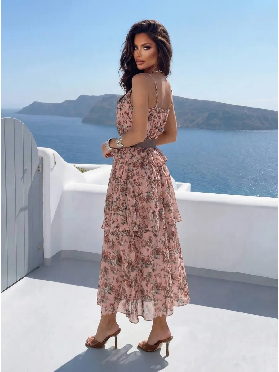 Розовое летнее платье сарафан праздничное повседневное миди