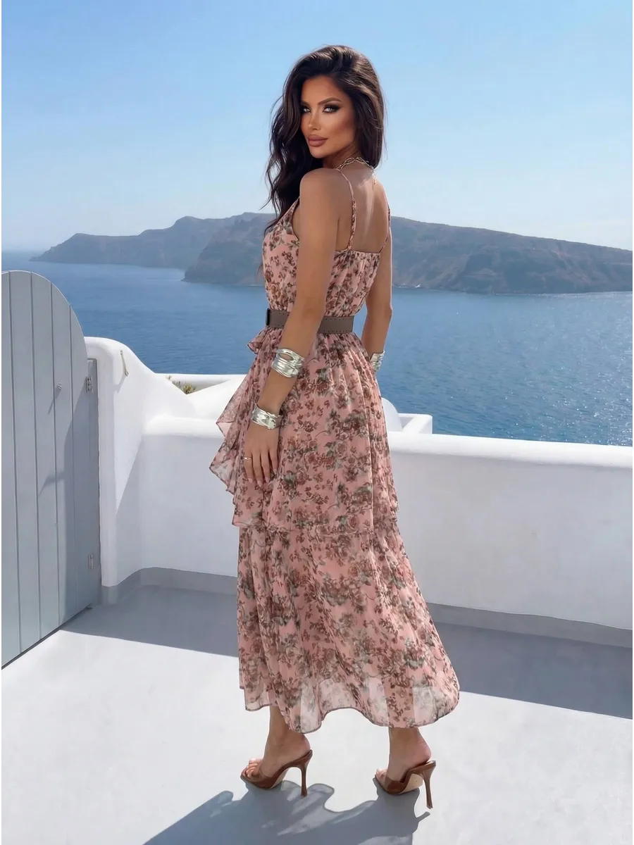 Розовое летнее платье сарафан праздничное повседневное миди