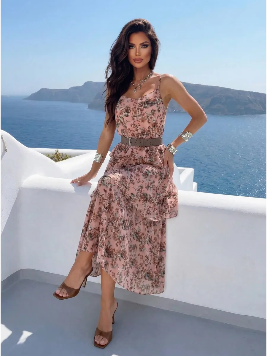 Розовое летнее платье сарафан праздничное повседневное миди