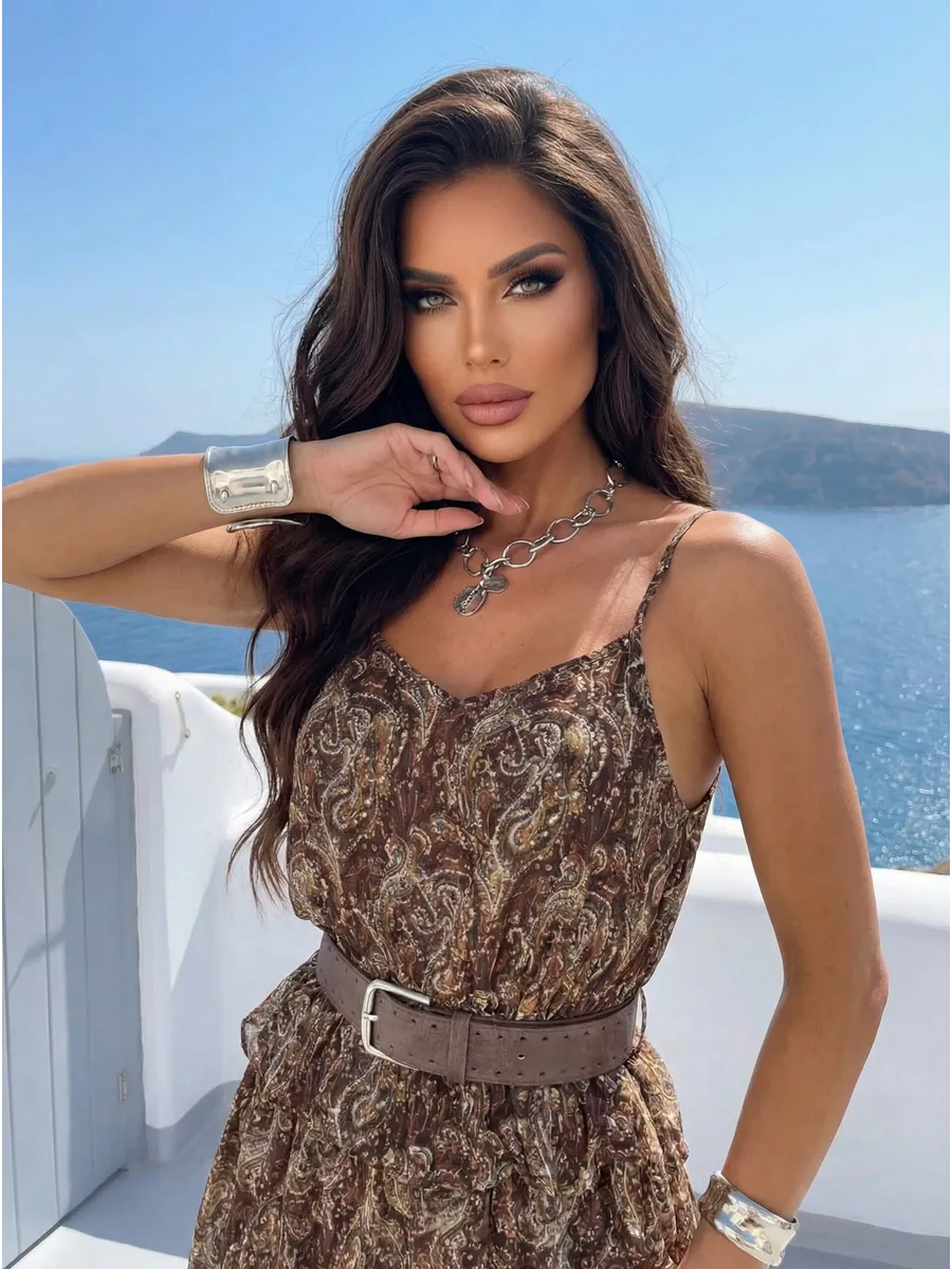 Коричневое летнее платье сарафан праздничное повседневное миди