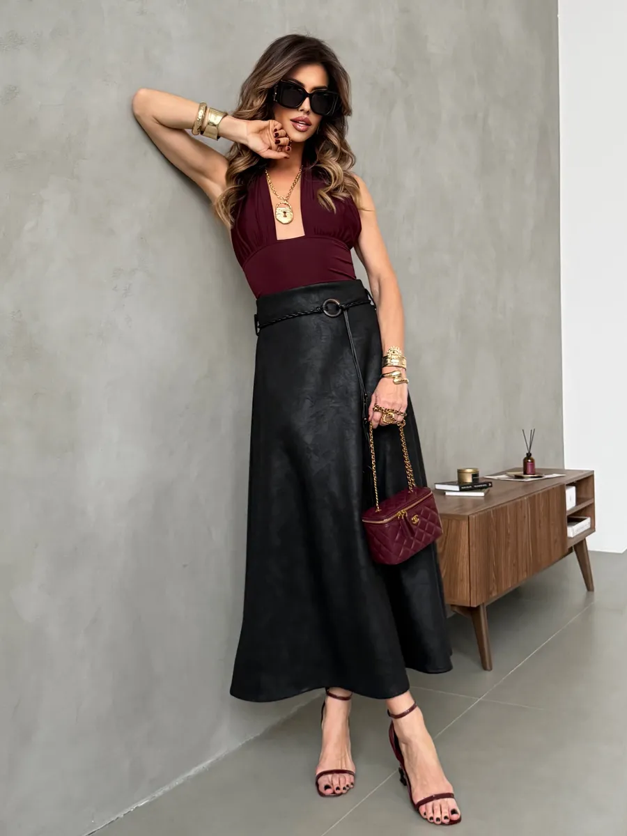 Длинная юбка макси под замшу экокожу