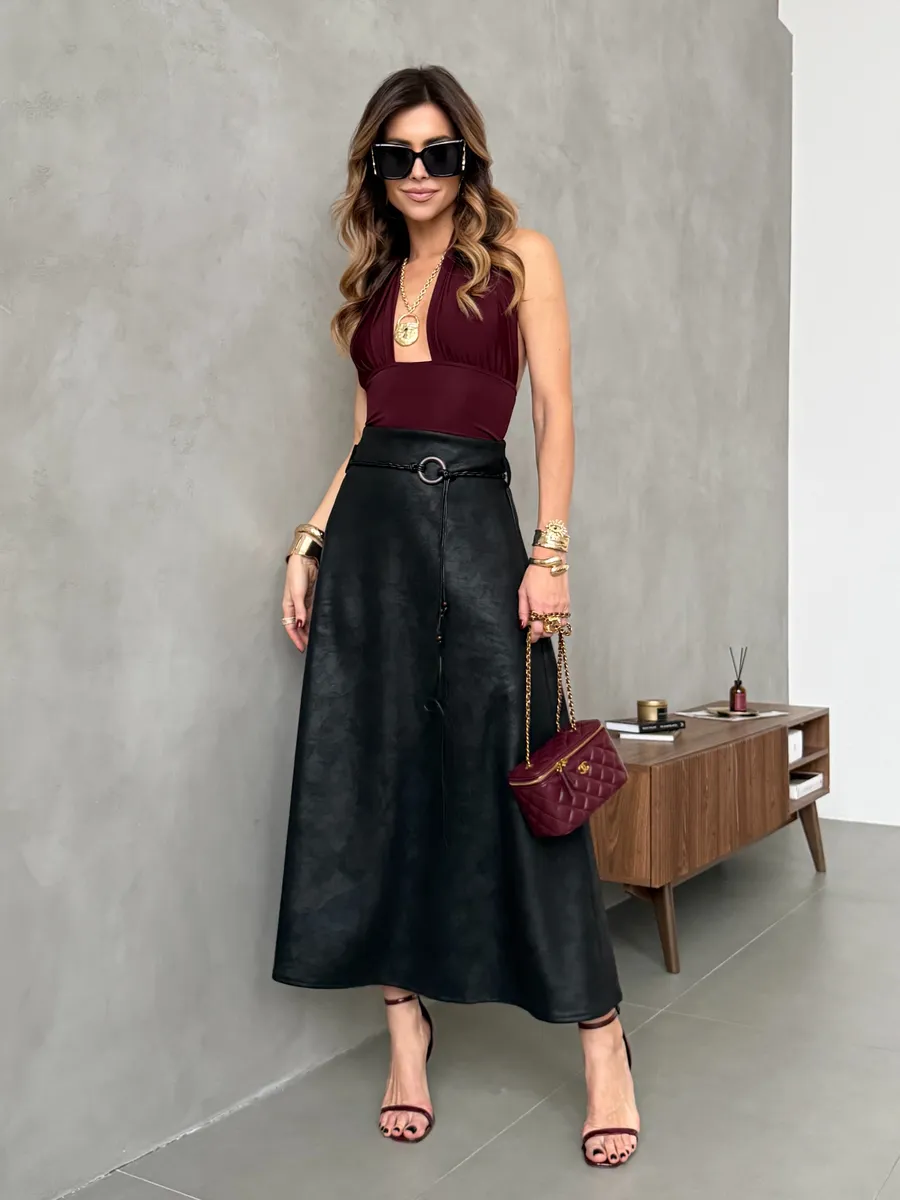 Длинная юбка макси под замшу экокожу