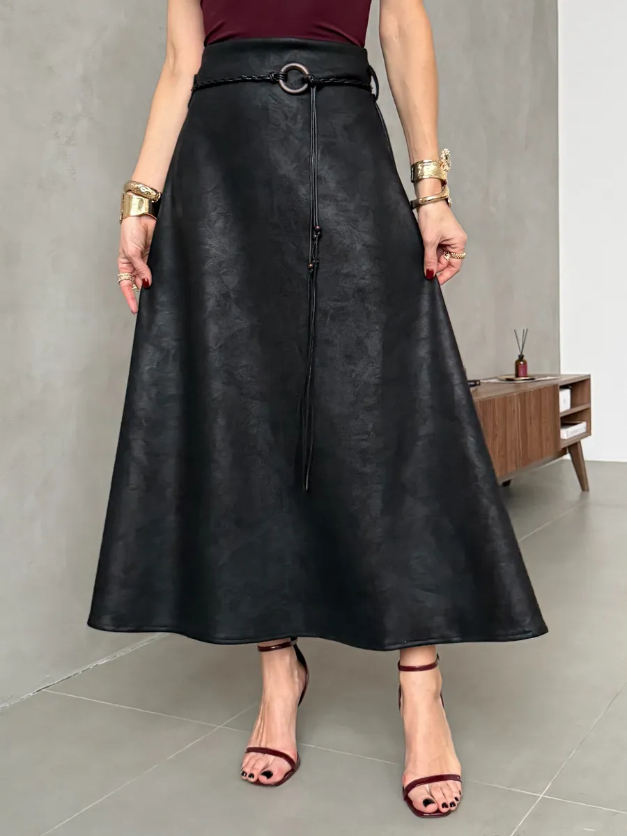 Длинная юбка макси под замшу экокожу