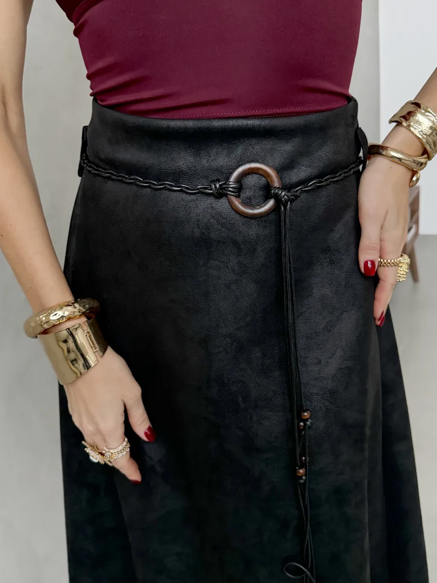 Черная длинная юбка макси под замшу экокожу