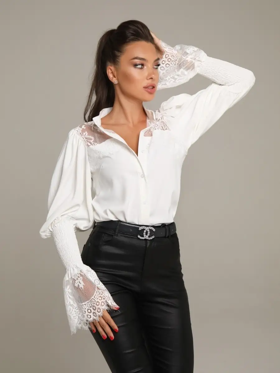 Блузка женская белая нарядная рубашка в офис 