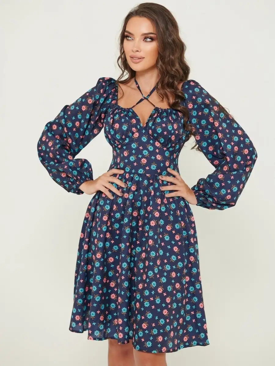 Черное платье женское с цветочным принтом