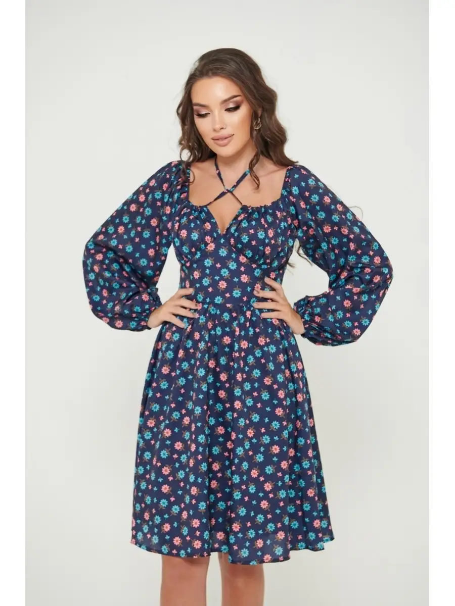 Черное платье женское с цветочным принтом