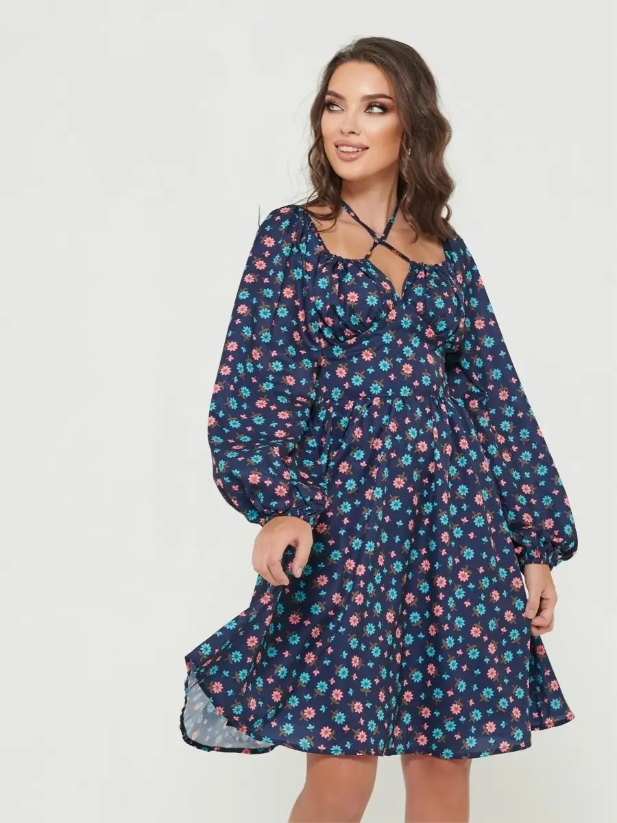 Черное платье женское с цветочным принтом