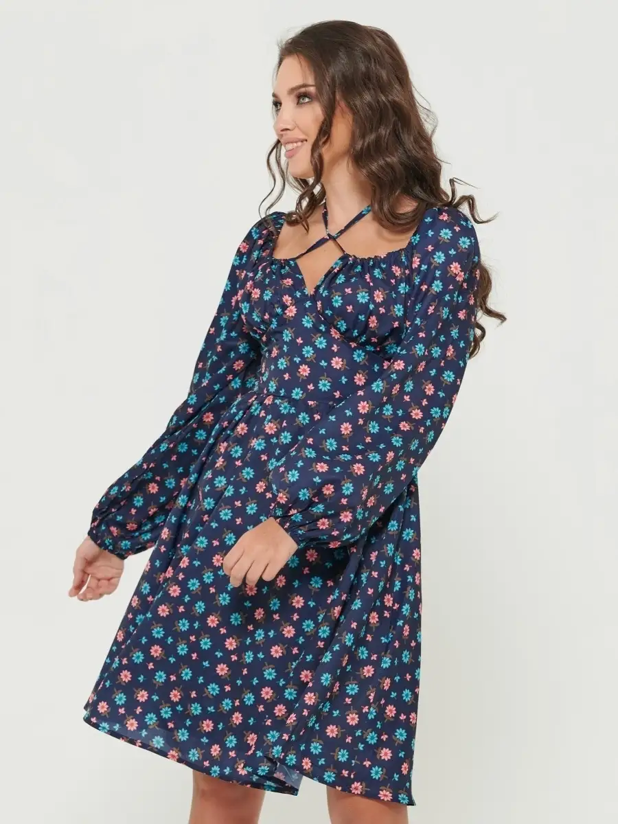 Черное платье женское с цветочным принтом