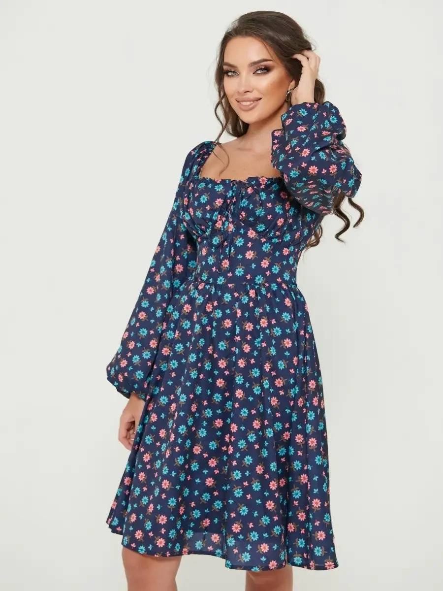 Черное платье женское с цветочным принтом