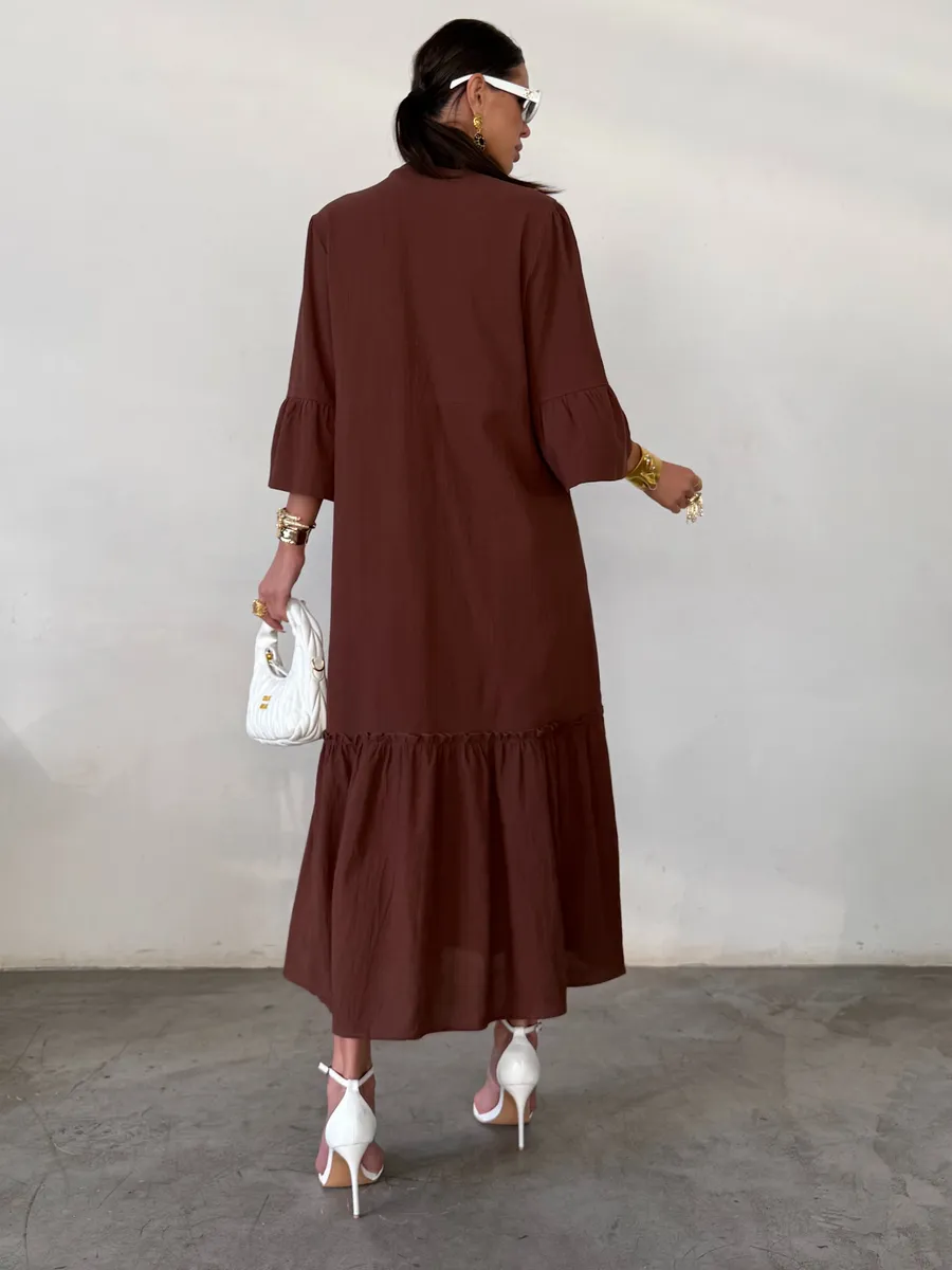 Коричневое летнее длинное платье макси в стиле бохо