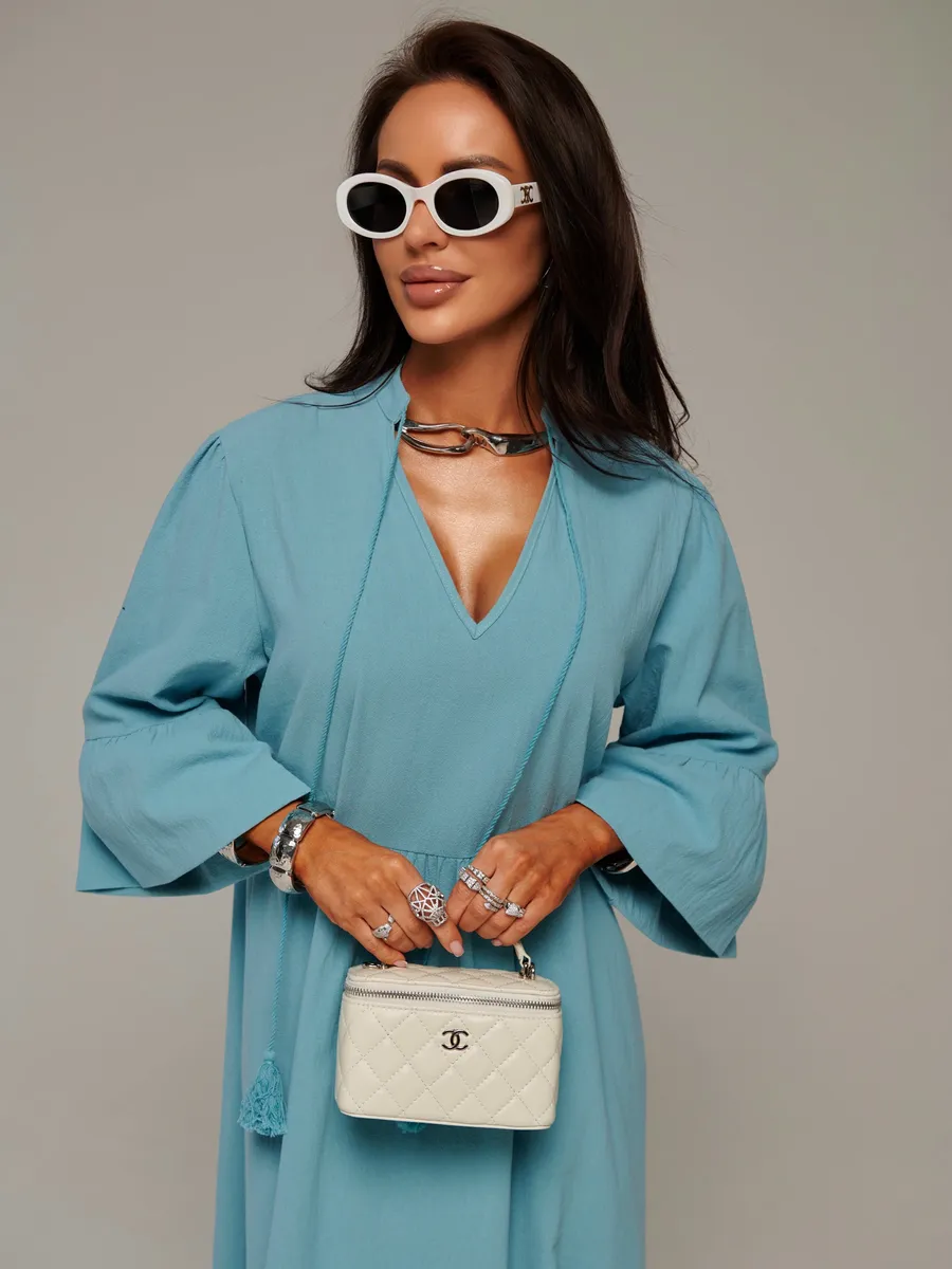 Синее летнее длинное платье макси в стиле бохо