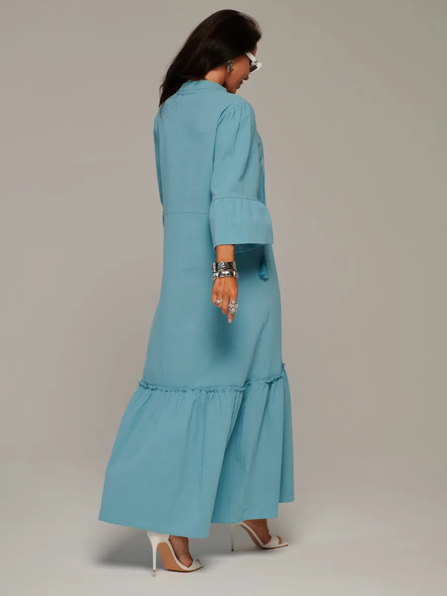 Синее летнее длинное платье макси в стиле бохо