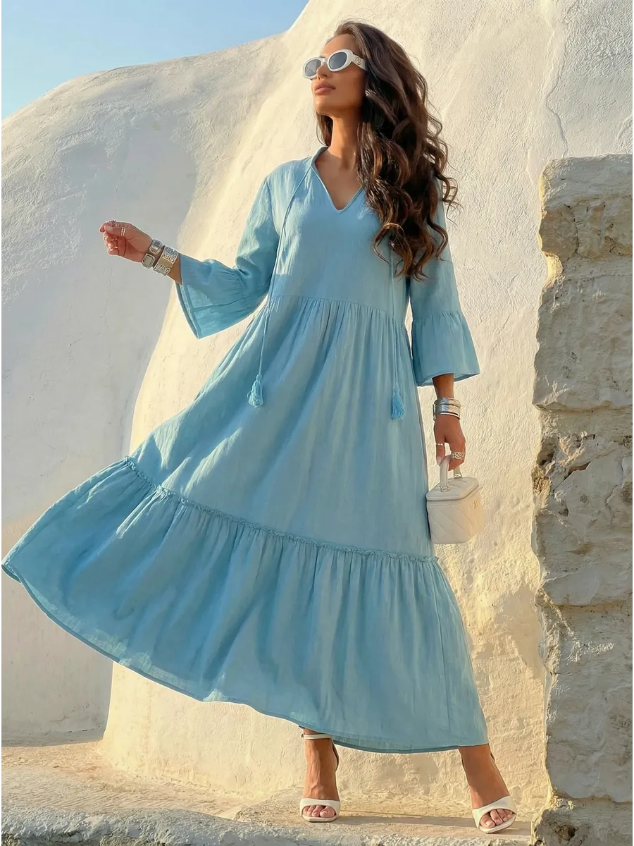 Летнее длинное платье макси в стиле бохо