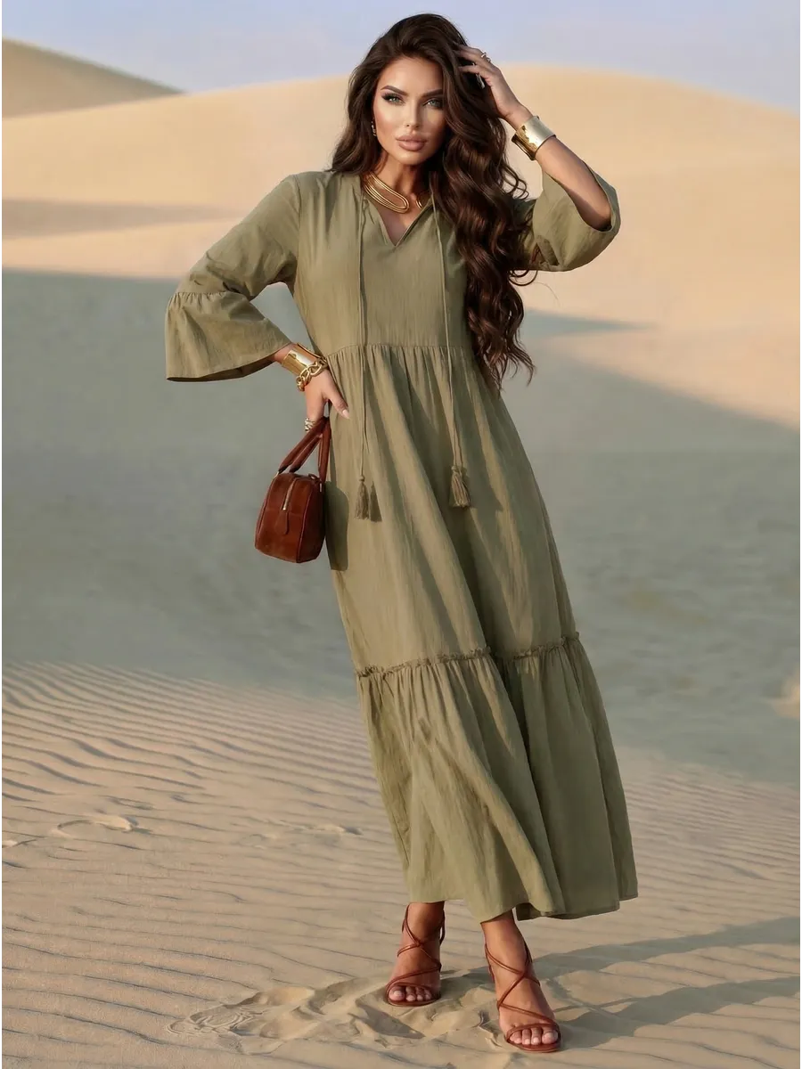 Летнее длинное платье макси в стиле бохо