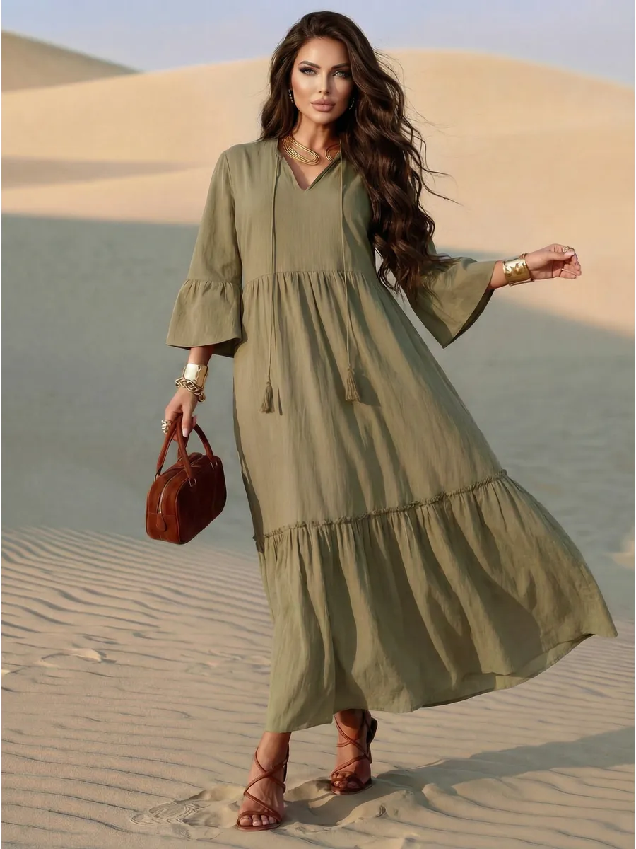 Летнее длинное платье макси в стиле бохо