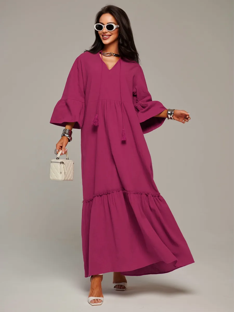 Бордовое летнее длинное платье макси в стиле бохо