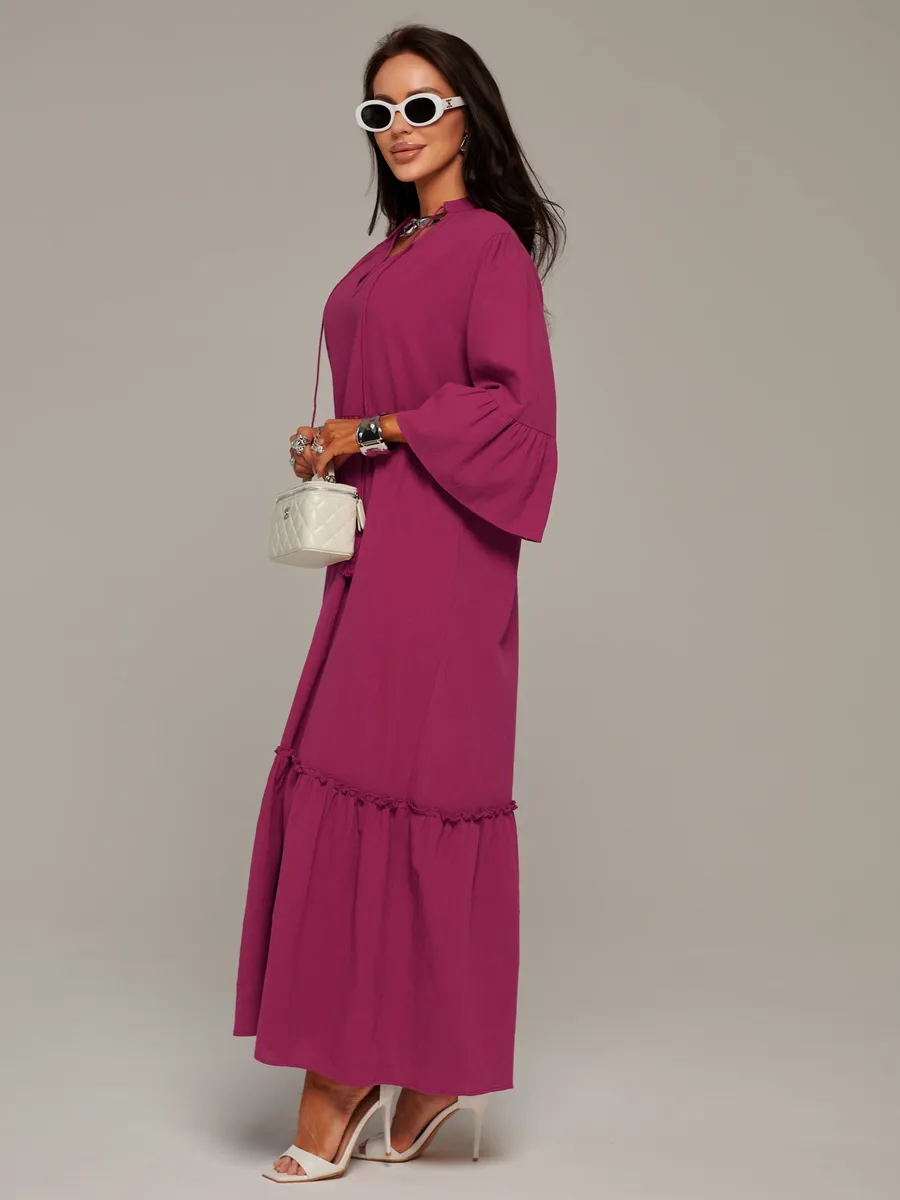 Бордовое летнее длинное платье макси в стиле бохо