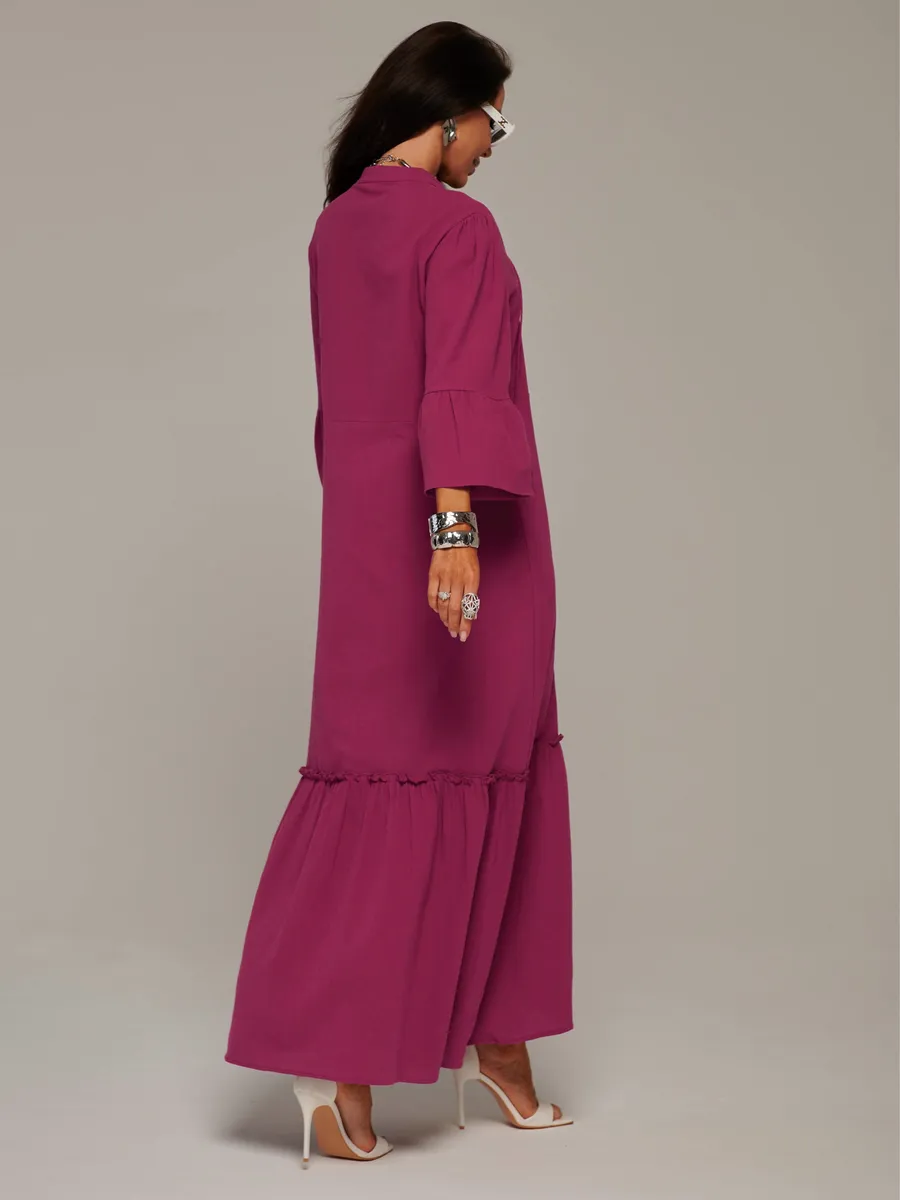 Бордовое летнее длинное платье макси в стиле бохо