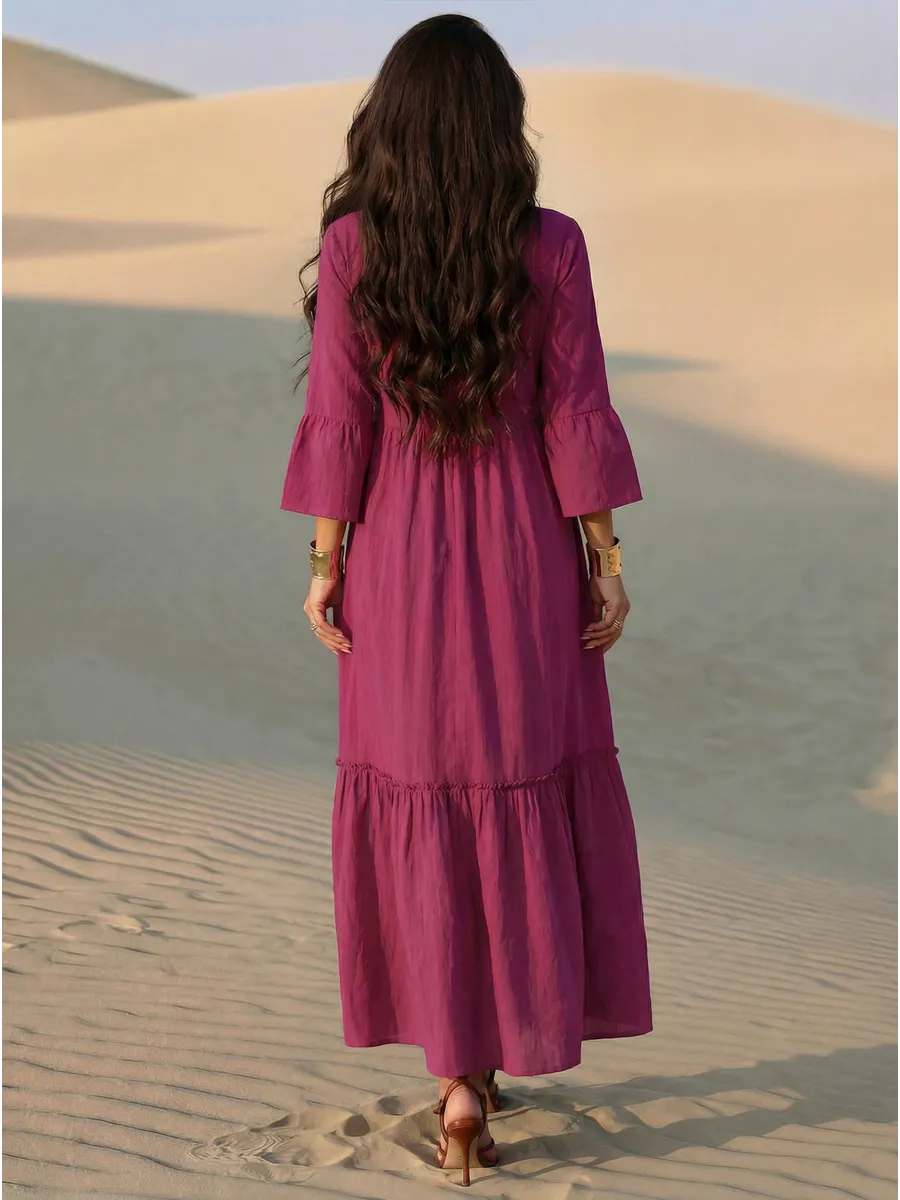 Бордовое летнее длинное платье макси в стиле бохо