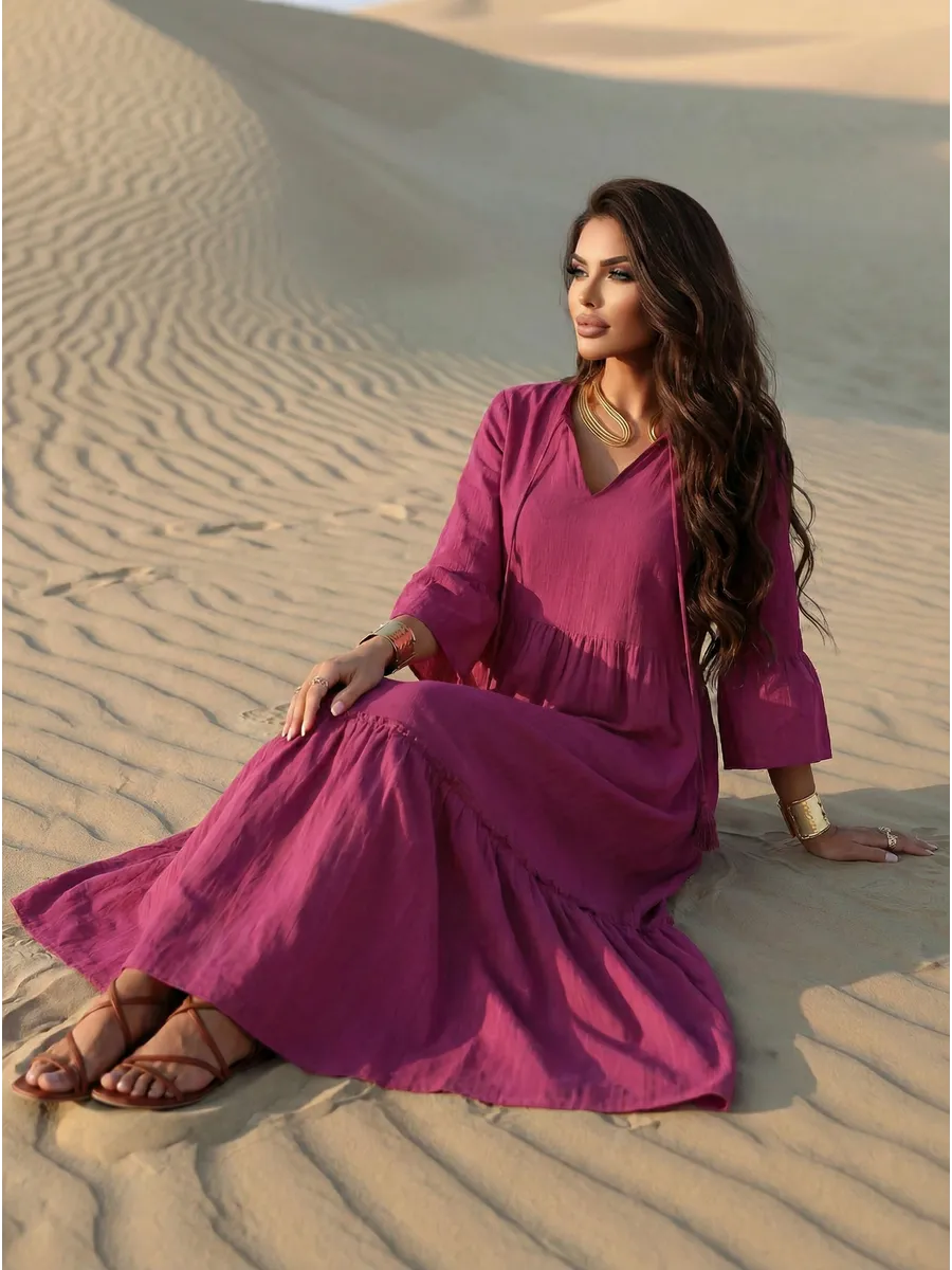 Бордовое летнее длинное платье макси в стиле бохо