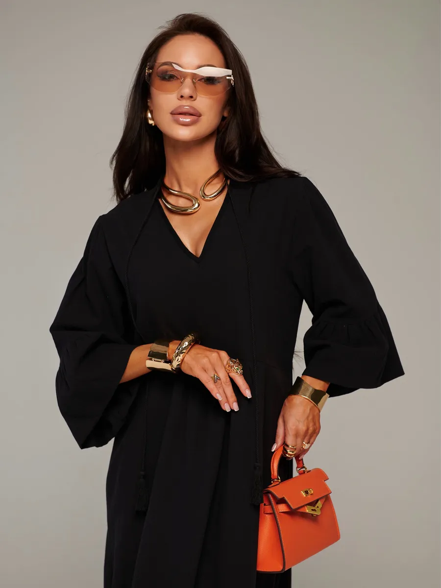 Черное летнее длинное платье макси в стиле бохо