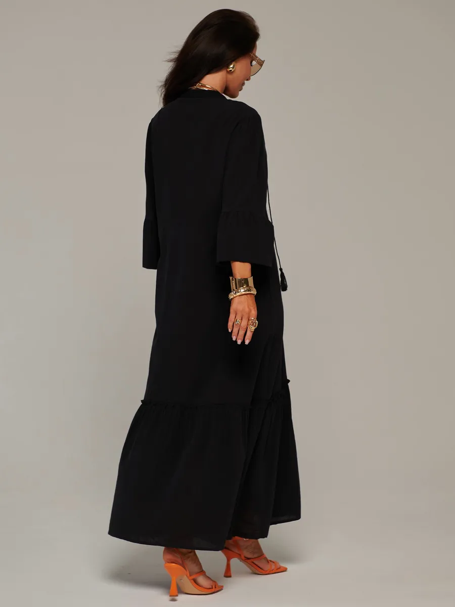 Черное летнее длинное платье макси в стиле бохо