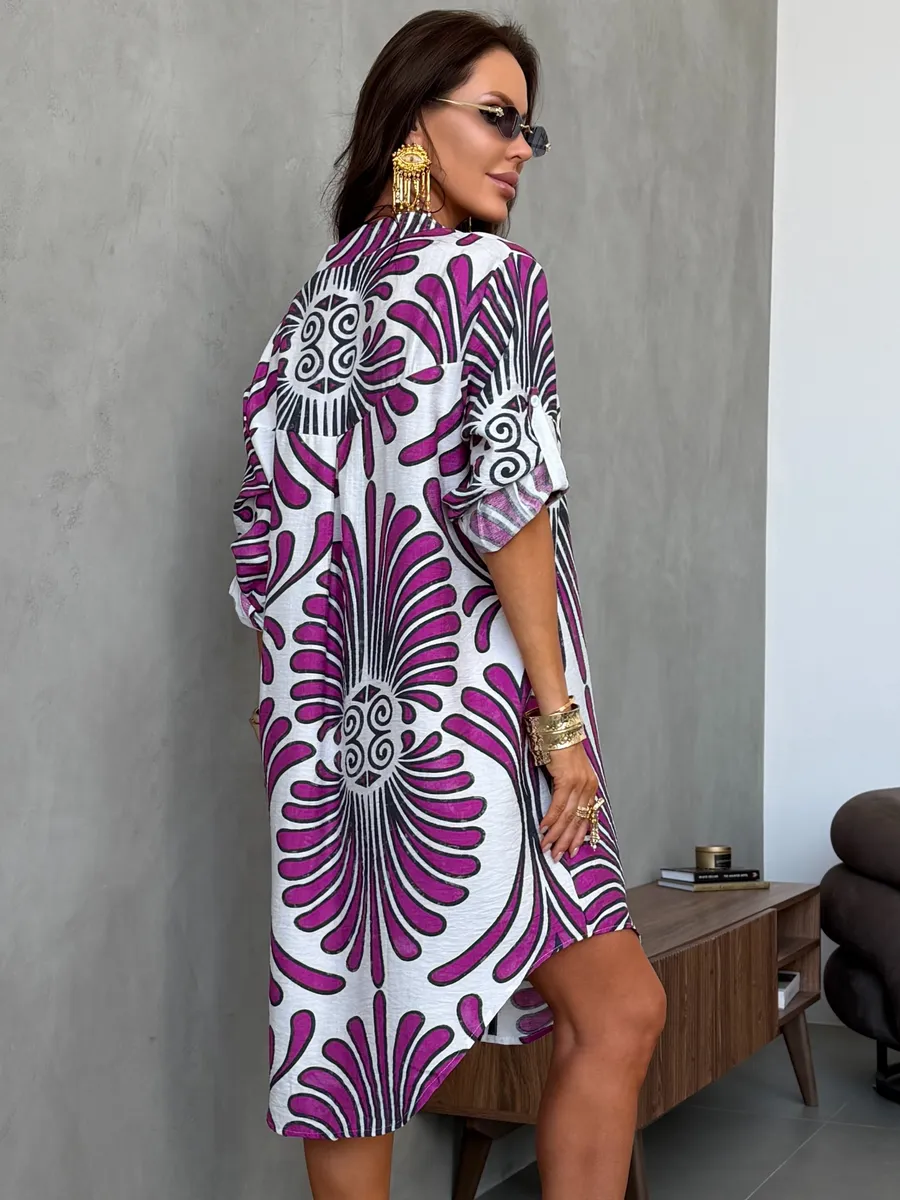 Фиолетовое летнее повседневное платье рубашка пляжное короткое
