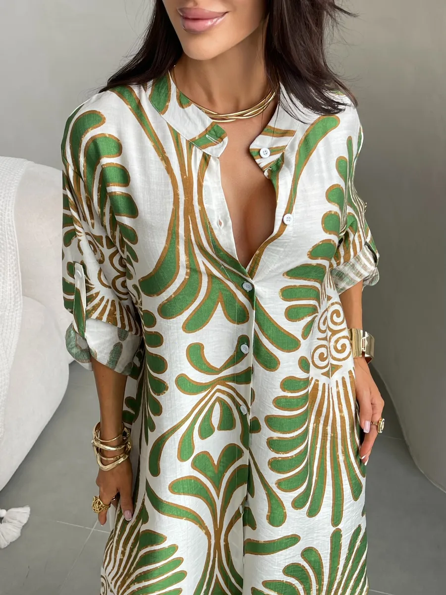 Зеленое летнее повседневное платье рубашка пляжное короткое