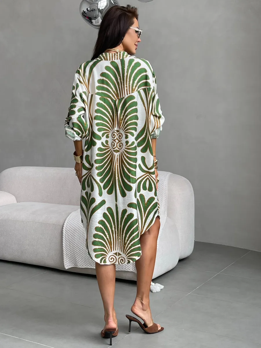 Зеленое летнее повседневное платье рубашка пляжное короткое