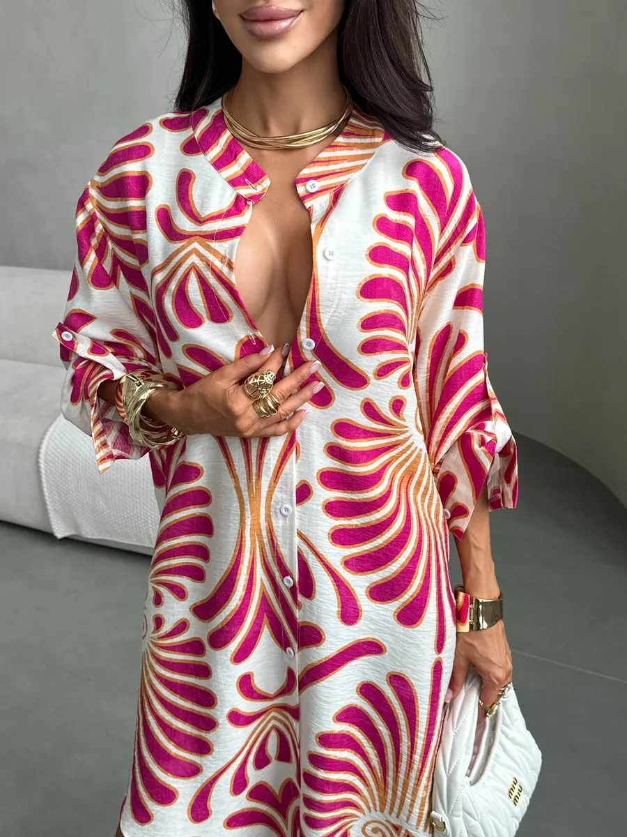 Красное летнее повседневное платье рубашка пляжное короткое