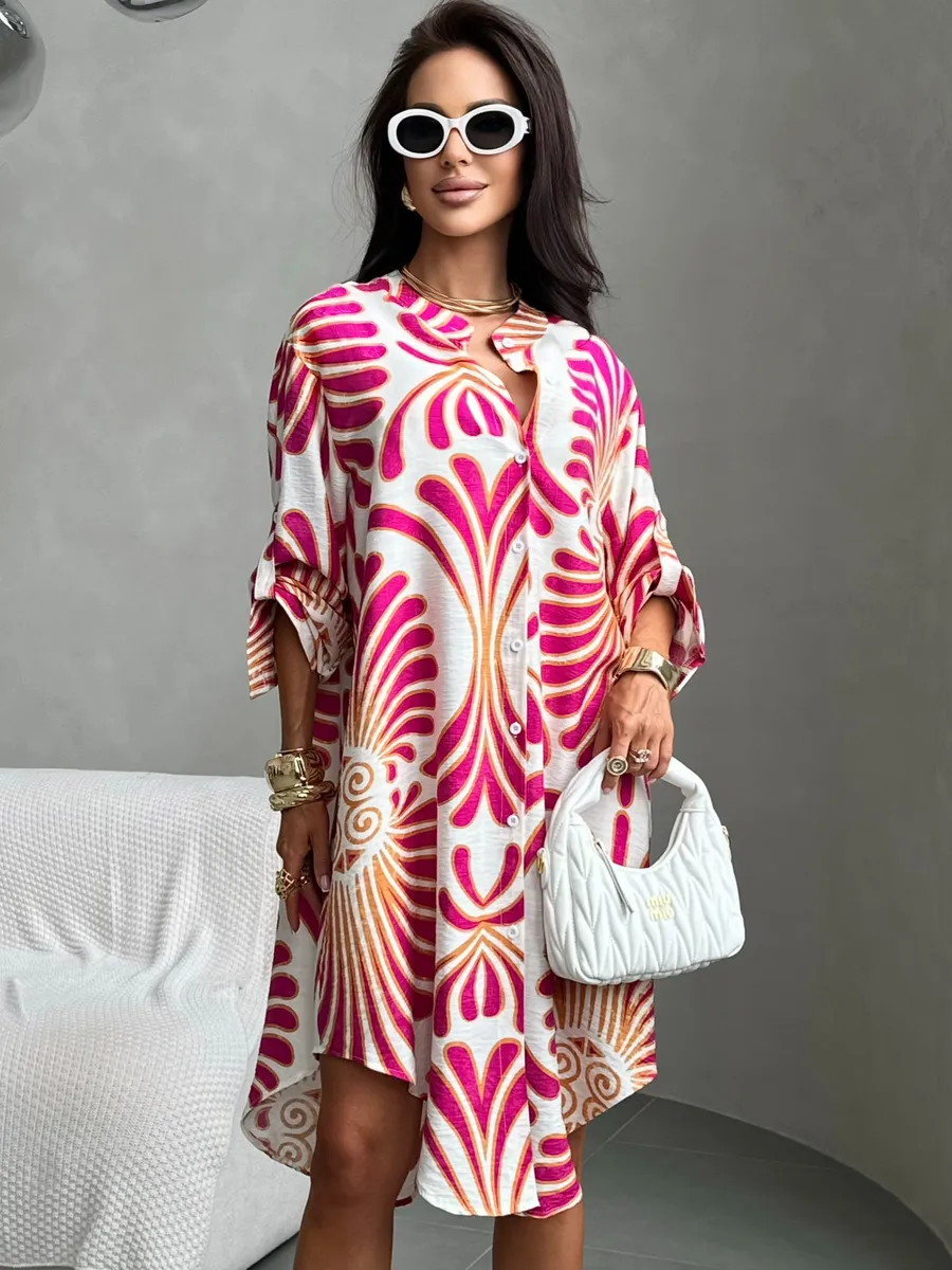 Летнее повседневное платье рубашка пляжное короткое