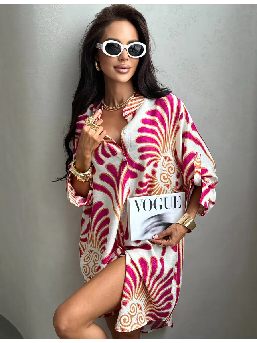 Красное летнее повседневное платье рубашка пляжное короткое