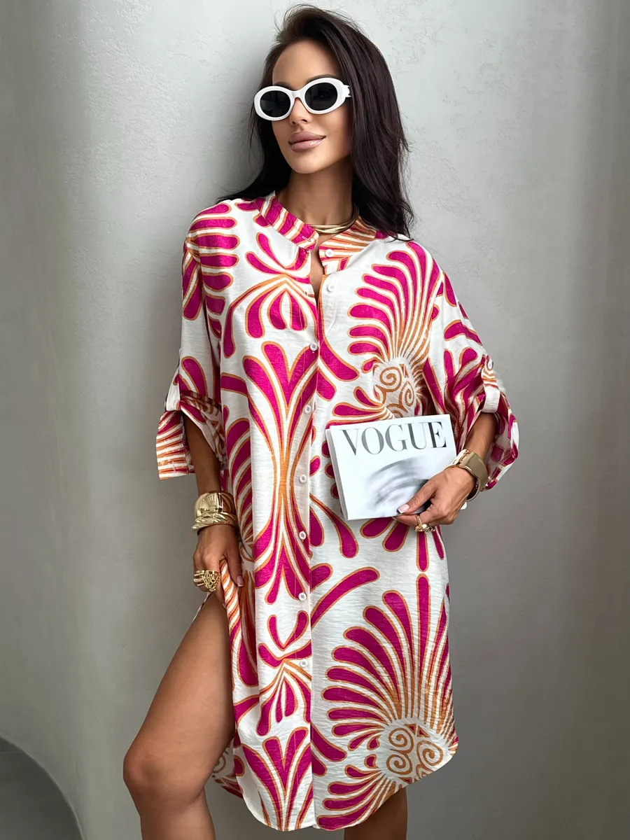 Красное летнее повседневное платье рубашка пляжное короткое