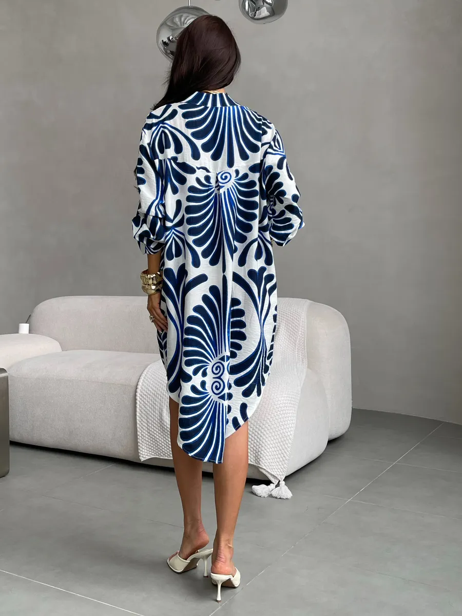 Синее летнее повседневное платье рубашка пляжное короткое