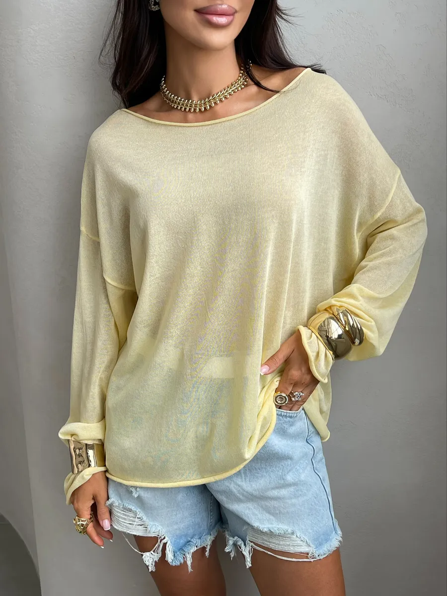 Желтая летняя вязаная кофта оверсайз сетка паутинка