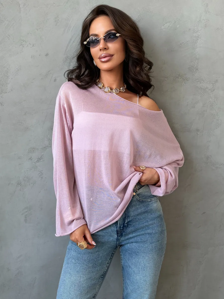 Розовая летняя вязаная кофта оверсайз сетка паутинка