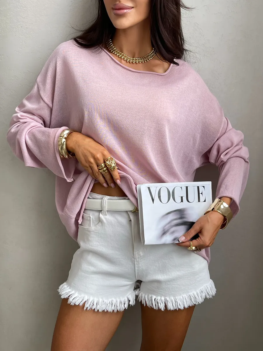 Розовая летняя вязаная кофта оверсайз сетка паутинка