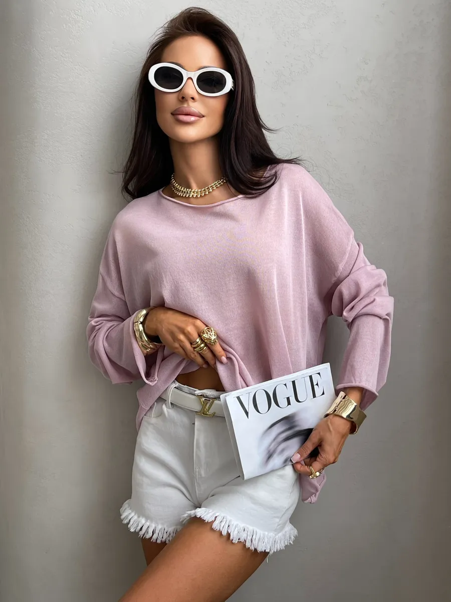 Розовая летняя вязаная кофта оверсайз сетка паутинка