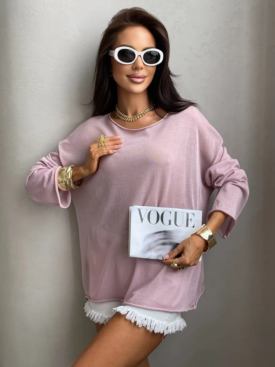 Розовая летняя вязаная кофта оверсайз сетка паутинка