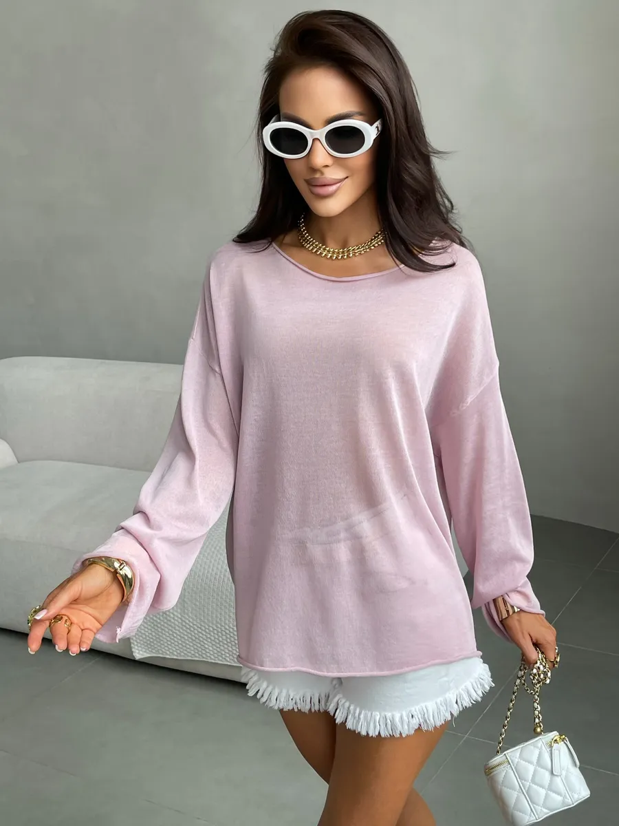 Розовая летняя вязаная кофта оверсайз сетка паутинка