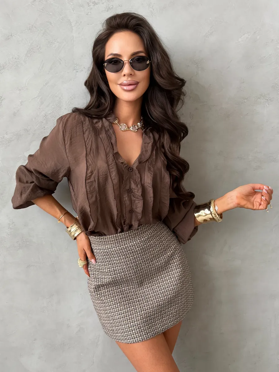 Коричневая юбка короткая мини твидовая