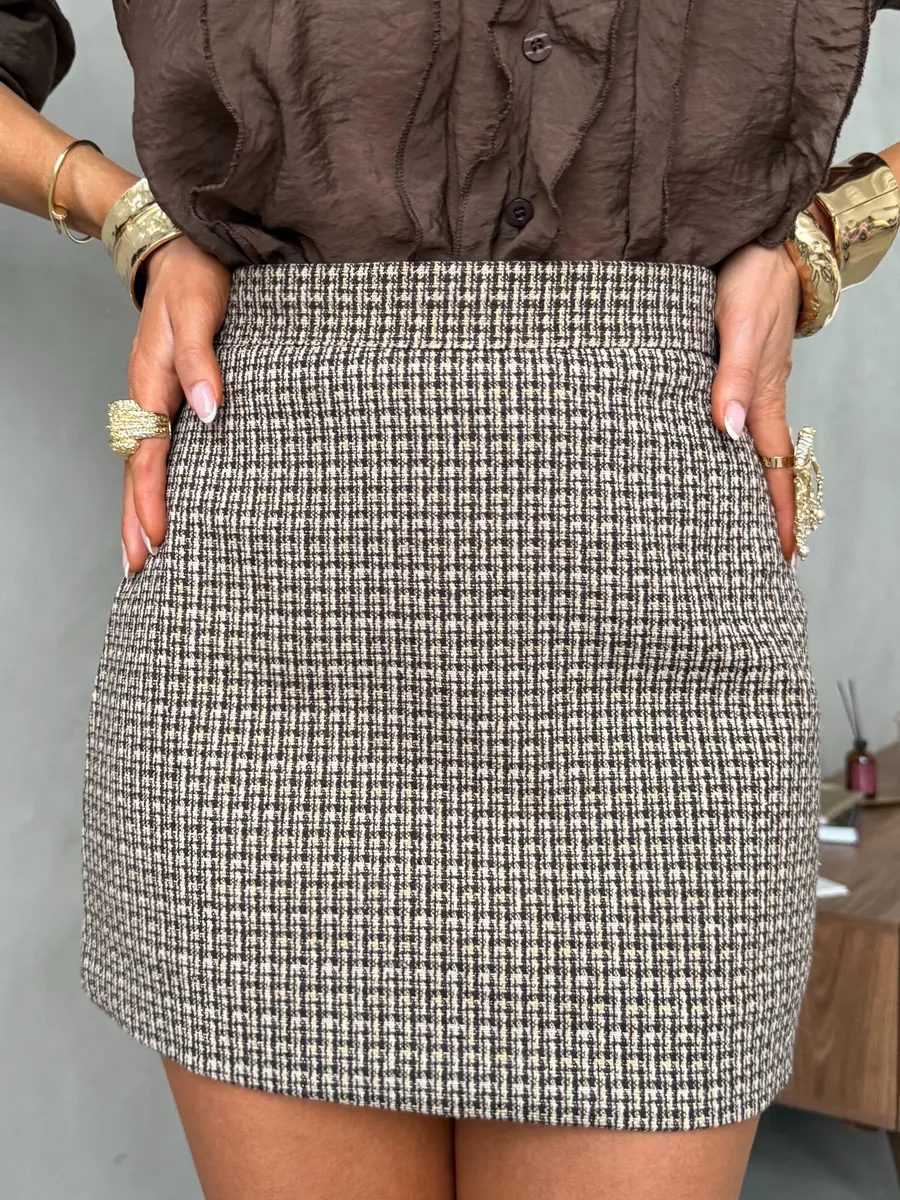 Коричневая юбка короткая мини твидовая