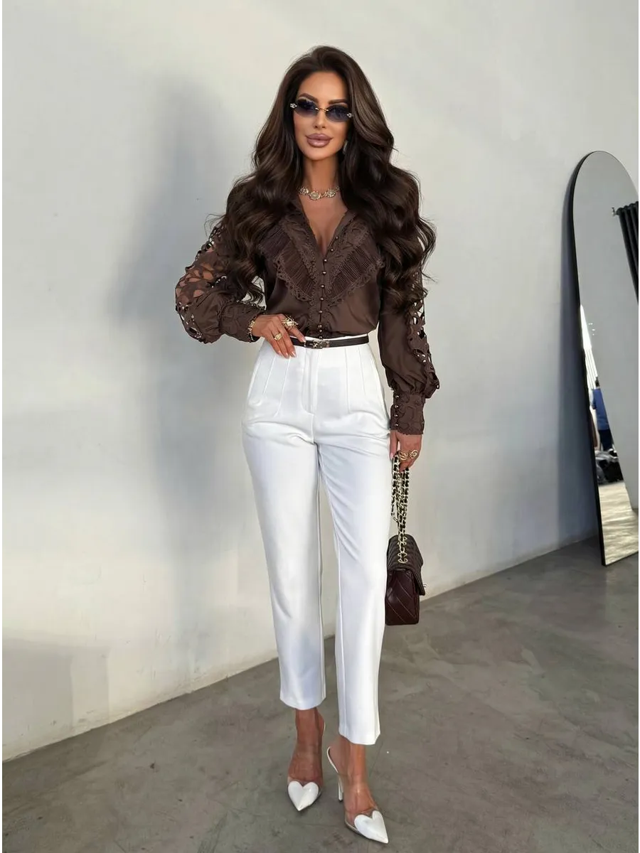 Нарядная кружевная блузка офисная праздничная