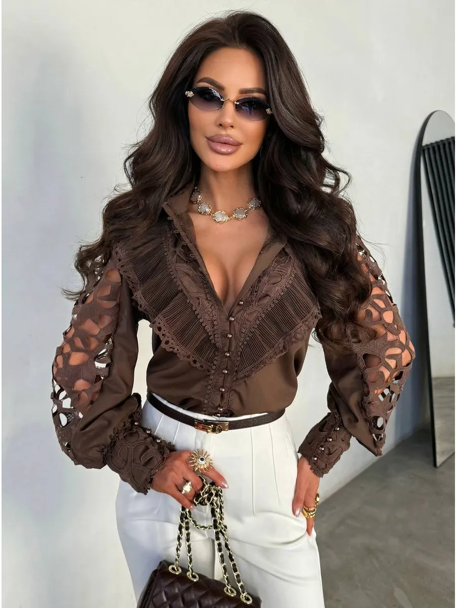 Нарядная кружевная блузка офисная праздничная