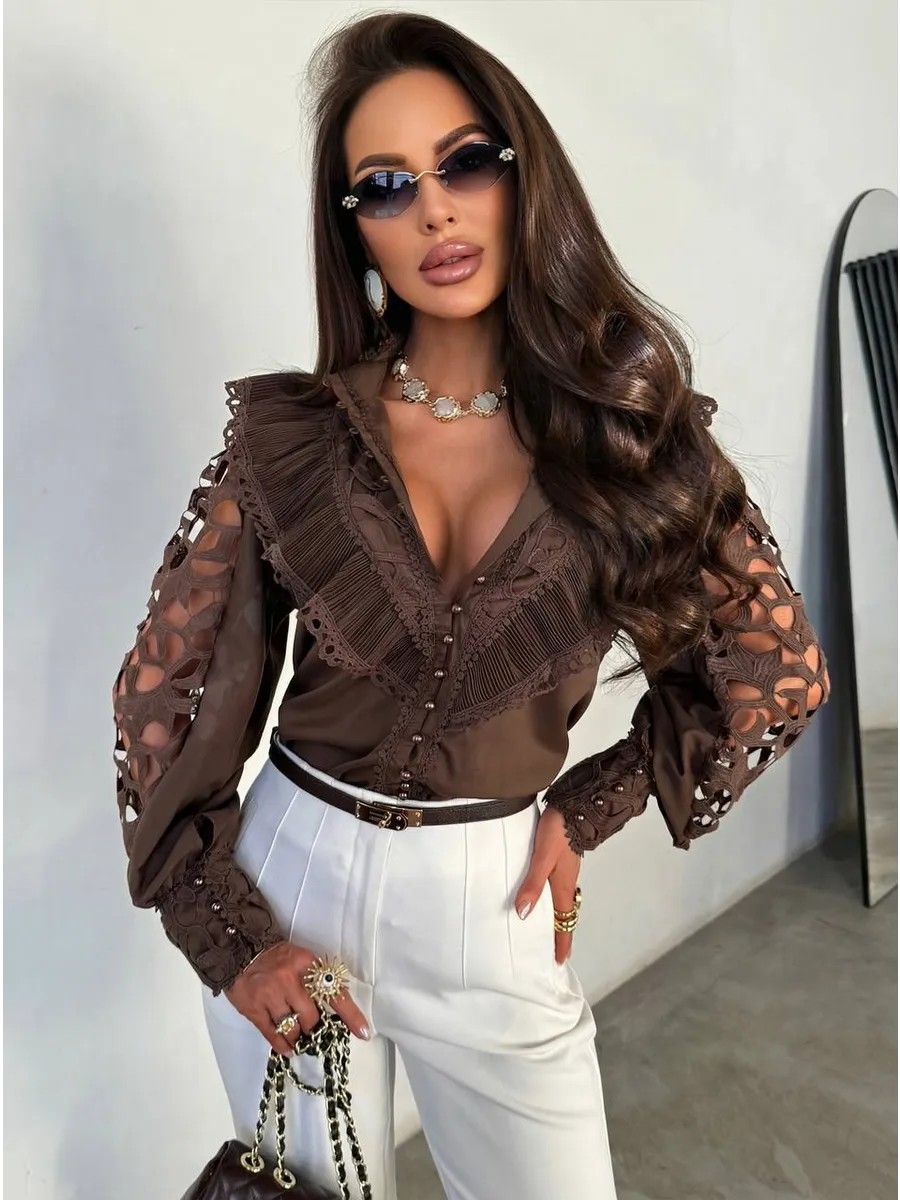 Нарядная кружевная блузка офисная праздничная