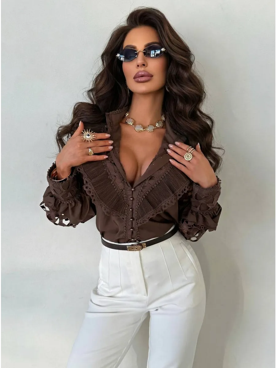 Нарядная кружевная блузка офисная праздничная