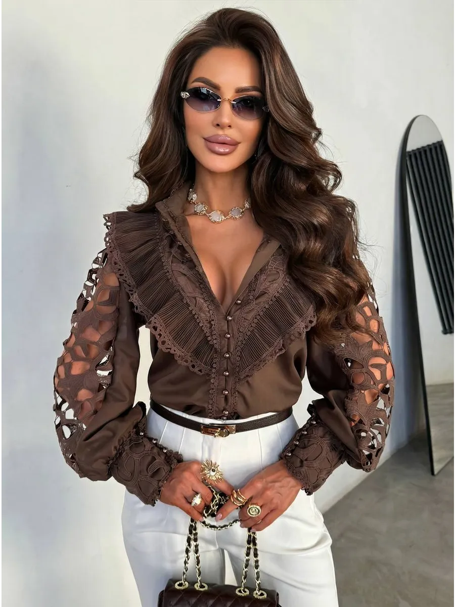 Нарядная кружевная блузка офисная праздничная