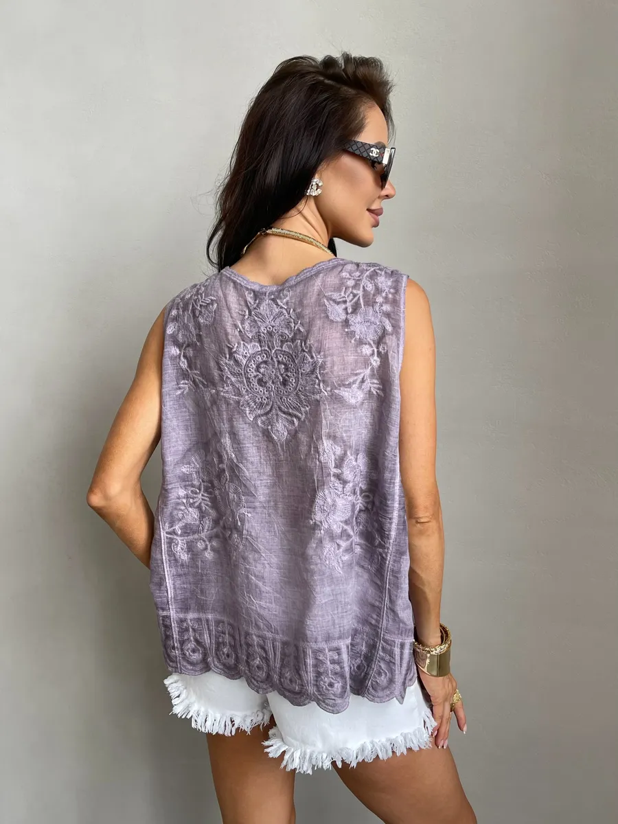 Фиолетовый топ блузка летняя нарядная с вышивкой